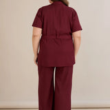 Κομψό σετ δύο τεμαχίων από λινό και βισκόζη – Σκούρο κερασί