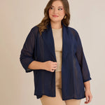 Γιορτινή κάπα από μουσελίνα σε σκούρο μπλε χρώμα σε μεγάλα μεγέθη