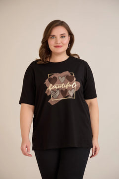 Βαμβακερό T-shirt με στάμπα και στρας “Beautiful”