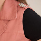 Τζιν γιλέκο με στρας – Ροζ