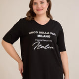 Βαμβακερό T-shirt με ασημί στάμπα “Italia” σε μαύρο χρώμα σε μεγάλα μεγέθη