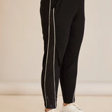 Σπορ-κομψό παντελόνι με ρήγα με στρασάκια- Μαύρο