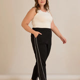 Σπορ-κομψό παντελόνι με ρήγα με στρασάκια σε Μαύρο χρώμα σε μεγάλα μεγέθη 