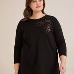 Βαμβακερή τουνίκ με λουλούδια από παγιέτες σε μαύρο χρώμα σε μεγάλα μεγέθη