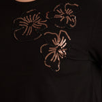 Βαμβακερή τουνίκ με λουλούδια από παγιέτες σε μαύρο χρώμα σε μεγάλα μεγέθη