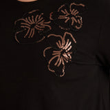 Βαμβακερή τουνίκ με λουλούδια από παγιέτες σε μαύρο χρώμα σε μεγάλα μεγέθη