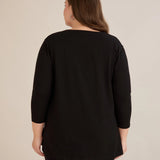 Βαμβακερή τουνίκ με λουλούδια από παγιέτες σε μαύρο χρώμα σε μεγάλα μεγέθη