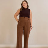 Κομψό παντελόνι με μπροστινή ραφή και ψηλή μέση – Καφέ