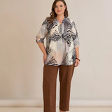 Κομψό παντελόνι με μπροστινή ραφή και ψηλή μέση σε καφέ χρώμα σε μεγάλα μεγέθη