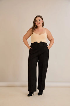 Κομψό παντελόνι με μπροστινή ραφή και ψηλή μέση – Μαύρο