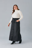 Τζιν φούστα με κουμπιά και μέση με λάστιχο σε μεγάλα μεγέθη - Γραφίτη