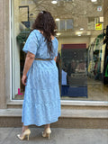Καλοκαιρινό Maxi φόρεμα με κέντημα  σε μεγάλα μεγέθη-Μπλέ