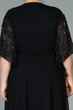 Επίσημο μακρύ φόρεμα σε μουσελίνα με πέτρες σε μεγάλα μεγέθη - Μαύρο N2071