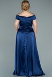 Μακρύ επίσημο σατέν φόρεμα σε μεγάλα μεγέθη - Σκούρο μπλε N2355
