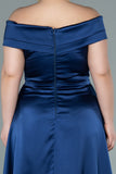 Μακρύ επίσημο σατέν φόρεμα σε μεγάλα μεγέθη - Σκούρο μπλε N2355
