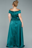 Μακρύ επίσημο σατέν φόρεμα σε μεγάλα μεγέθη - Πράσινο σμαράγδι N2355