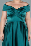 Μακρύ επίσημο σατέν φόρεμα σε μεγάλα μεγέθη - Πράσινο σμαράγδι N2355