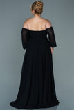 Επίσημο μακρύ φόρεμα με εντυπωσιακή λαιμόκοψη σε μεγάλα μεγέθη - Μαύρο N2597