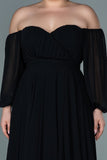 Επίσημο μακρύ φόρεμα με εντυπωσιακή λαιμόκοψη σε μεγάλα μεγέθη - Μαύρο N2597