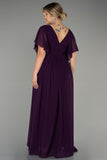 Επίσημο μακρύ φόρεμα από μουσελίνα με κρουαζέ λαιμόκοψη σε μεγάλα μεγέθη- Μωβ N3276