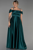Επίσημο μακρύ φόρεμα από σατέν με τιραντάκια με στρας σε μεγάλα μεγέθη - Πράσινο σμαράγδι N3277