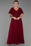 Επίσημο μακρύ φόρεμα από μουσελίνα με κέντημα σε μεγάλα μεγέθη - Μπορντό N2308