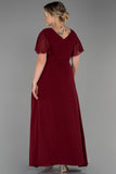 Επίσημο μακρύ φόρεμα από μουσελίνα με κέντημα σε μεγάλα μεγέθη - Μπορντό N2308
