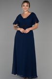Επίσημο μακρύ φόρεμα από μουσελίνα με κέντημα σε μεγάλα μεγέθη - Σκούρο μπλε N2308