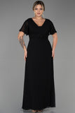 Επίσημο μακρύ φόρεμα από μουσελίνα με κέντημα σε μεγάλα μεγέθη - Μαύρο N2308