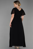 Επίσημο μακρύ φόρεμα από μουσελίνα με κέντημα σε μεγάλα μεγέθη - Μαύρο N2308