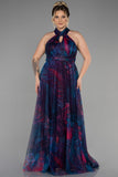 Μακρύ Επίσημο Φόρεμα με στάμπα από μουσελίνα σε μεγάλα μεγέθη - 210030405 N1147