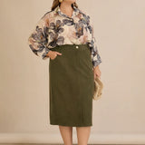 Midi κομψή φούστα με ελαστική μέση – Χακί