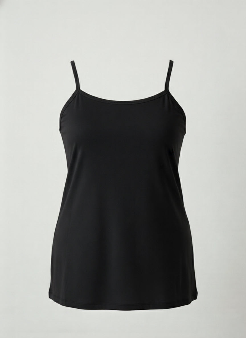 Βαμβακερό τιραντάκι με λεπτές τιράντες σε Μαύρο χρώμα σε μεγάλα μεγέθη