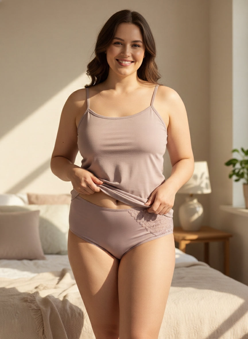 Βαμβακερό τιραντάκι με λεπτές τιράντες σε χρώμα Πούδρα σε μεγάλα μεγέθη