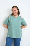 Βαμβακερό μπλουζάκι με ανοίγματα στους ώμους σε μεγάλα μεγέθη- Παστέλ