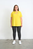 Γυναικείο βαμβακερό μπλουζάκι σε μεγάλα μεγέθη - Κίτρινο