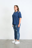 Βαμβακερό μπλουζάκι με ανοίγματα στους ώμους σε μεγάλα μεγέθη-Πετρόλ