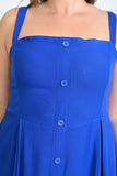 Μακρύ φόρεμα βισκόζης με διακοσμητικά κουμπιά σε μεγάλα μεγέθη- Μπλέ Ρουά