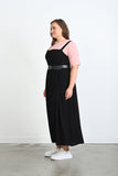 Μακρύ φόρεμα βισκόζης με διακοσμητικά κουμπιά σε μεγάλα μεγέθη- Μαύρο