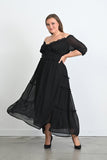 Κομψό φόρεμα από μουσελίνα σε μεγάλα μεγέθη- Μαύρο