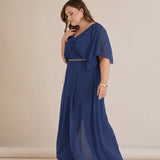 Κομψή ολόσωμη φόρμα από μουσελίνα με αλυσίδα - Σκούρο Μπλε