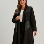 Γυναικεία ζακέτα με δερματίνη σε Σοκολατί χρώμα σε μεγάλα μεγέθη 