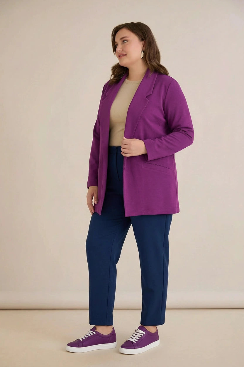 Σπορ-κομψό μπλεϊζερ χωρίς κούμπωμα σε Φούξια χρώμα σε μεγάλα μεγέθη 