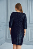 Φόρεμα με παγιέτες σε μεγάλα μεγέθη Exclusive - Σκούρο Μπλε