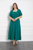Καλοκαιρινό φόρεμα με τετράγωνη λαιμόκοψη σε μεγάλα μεγέθη- Πράσινο