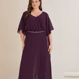 Κομψή ολόσωμη φόρμα από μουσελίνα με αλυσίδα - Μπορντό