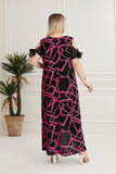 Καλοκαιρινό φόρεμα από βισκόζη με V λαιμόκοψη σε μεγάλα μεγέθη- Φούξια