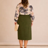 Midi κομψή φούστα με ελαστική μέση – Χακί