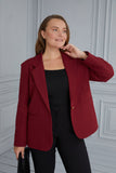 Κομψό γυναικείο σακάκι με φόδρα και ένα κουμπί σε μεγάλα μεγέθη  - Κόκκινο