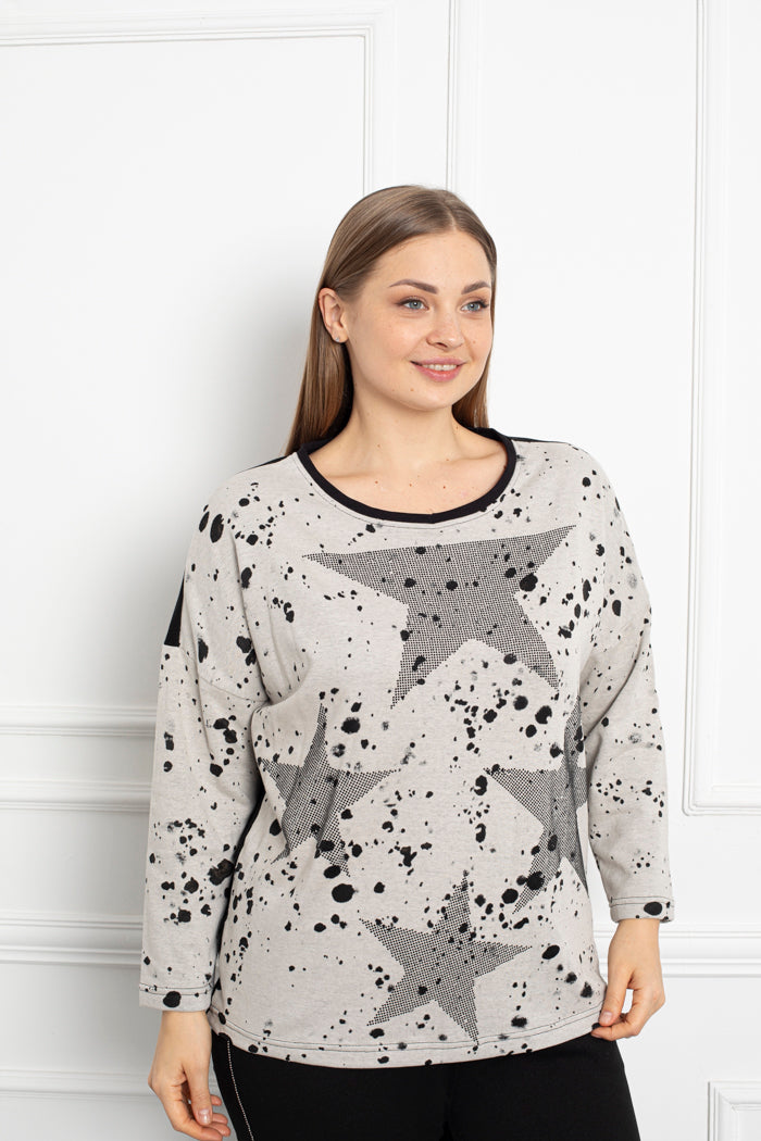 Γυναικεία μπλούζα διακόσμηση αστέρια από στασάκια σε μεγάλα μεγέθη 